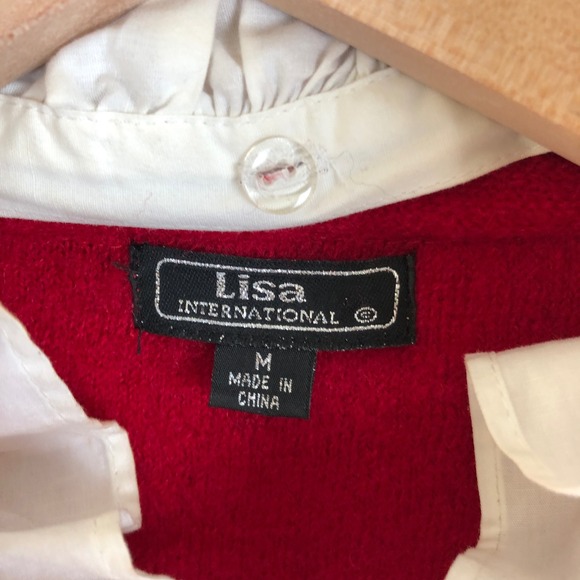 VTG LISA INTERNATIONAL Boiled Wool Jacket Sz M Red Military Removable Ruffle - Picture 5 of 10